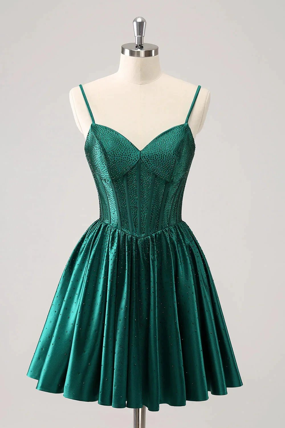 Cute Red A Line Spaghetti Straps Ruffle Corset Short Homecoming Dress with Beading by WEDTREND