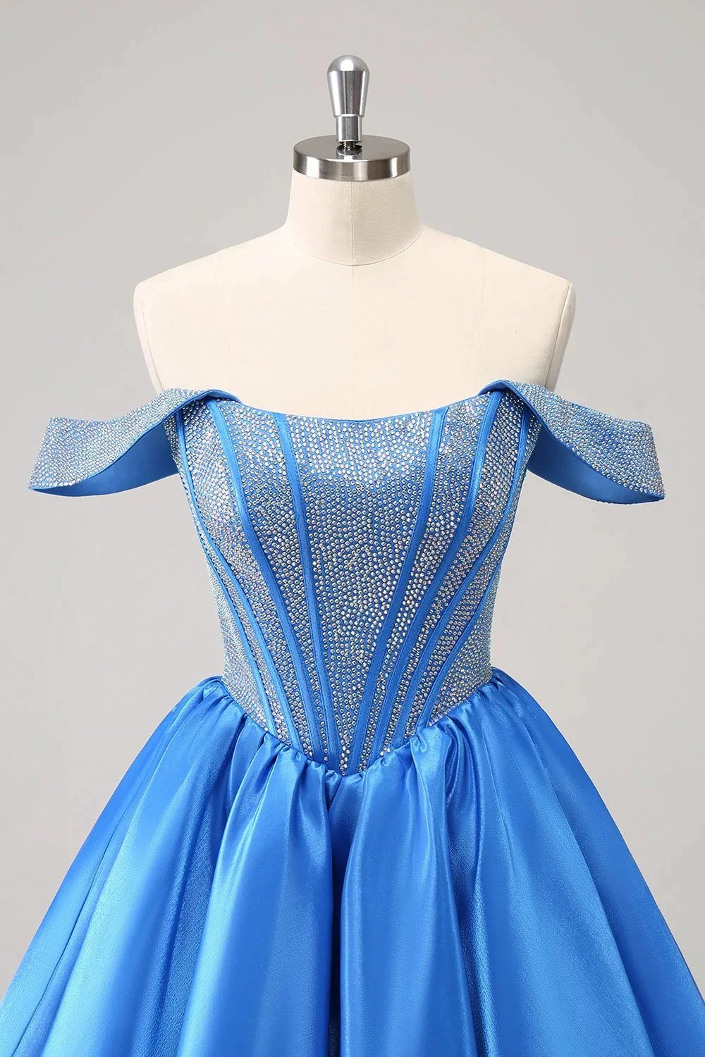 Cute Blue A Line Off The Shoulder Corset Homecoming Dress with Beading (ZD11480)