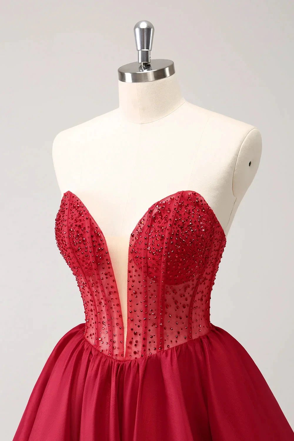 Cute Red A Line Strapless Corset Ruffle Homecoming Dress with Beading (ZD11435)