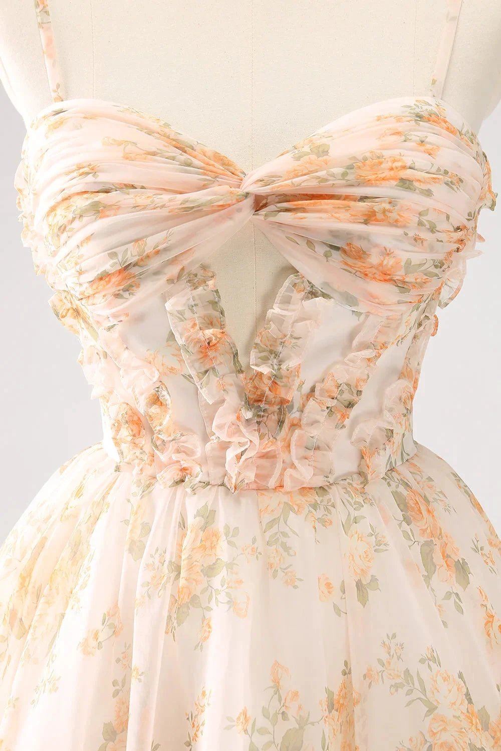 Cute Lilac A Line Cut Out Tiered Print Floral Homecoming Dress with Ruffles (ZD11451)
