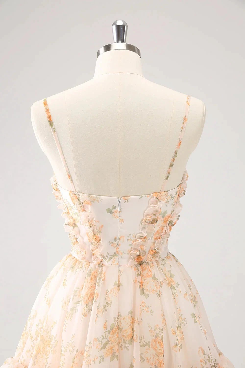 Cute Lilac A Line Cut Out Tiered Print Floral Homecoming Dress with Ruffles (ZD11451)
