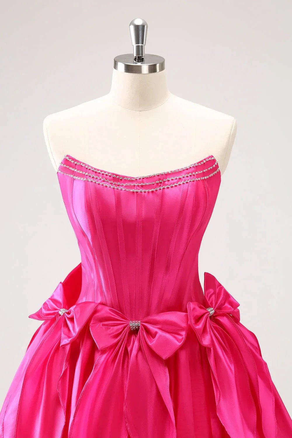 Cute Fuchsia A Line Strapless Corset Ruffle Beaded Homecoming Dress with Bows (ZD11467)