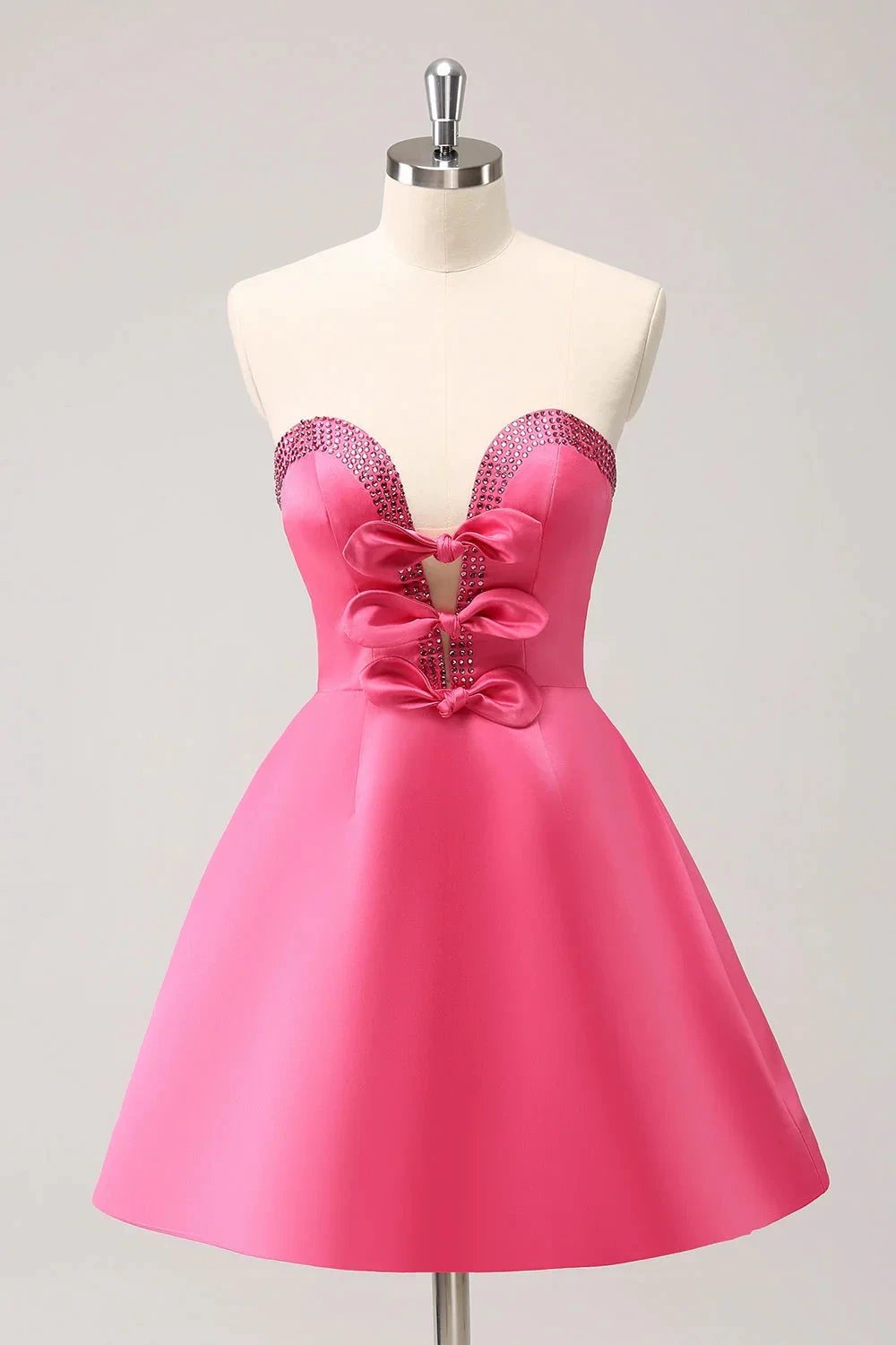 Cute Hot Pink A Line Strapless Cut Out Homecoming Dress with Beading by WEDTREND