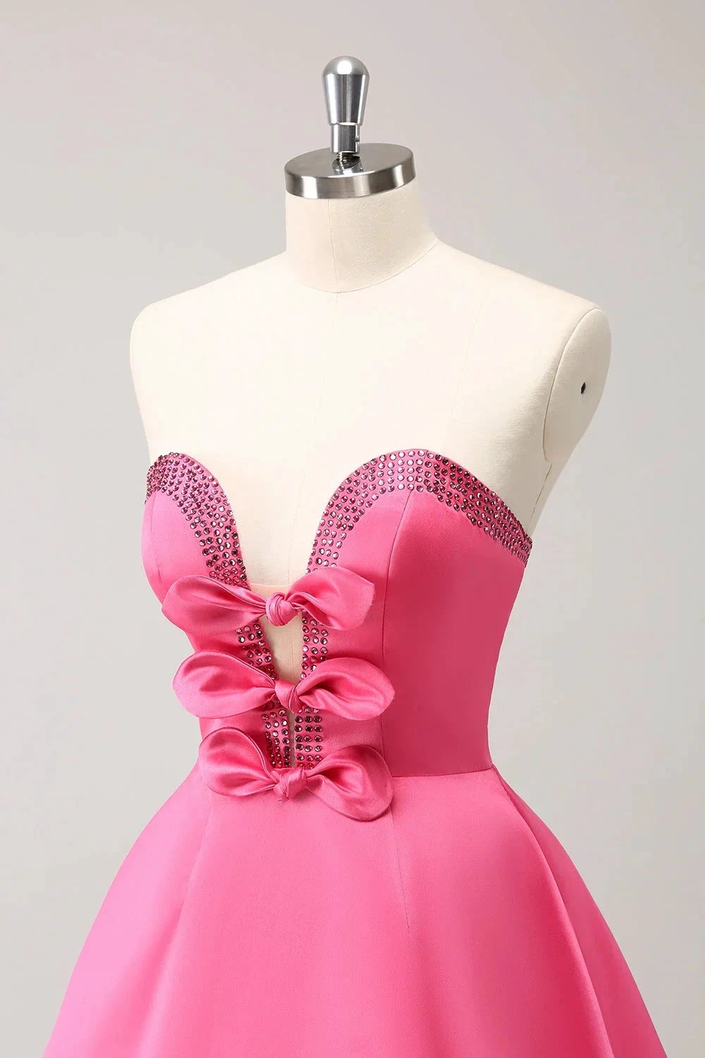 Cute Hot Pink A Line Strapless Cut Out Homecoming Dress with Beading (ZD11458)