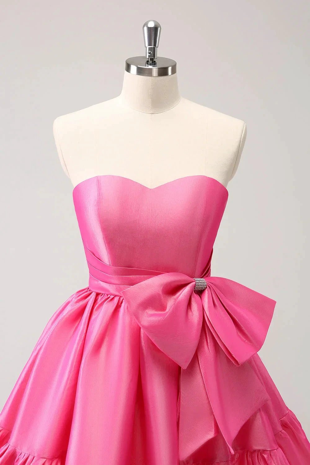 Cute Hot Pink A Line Strapless Pleated Short Homecoming Dress with Bow (ZD11457)