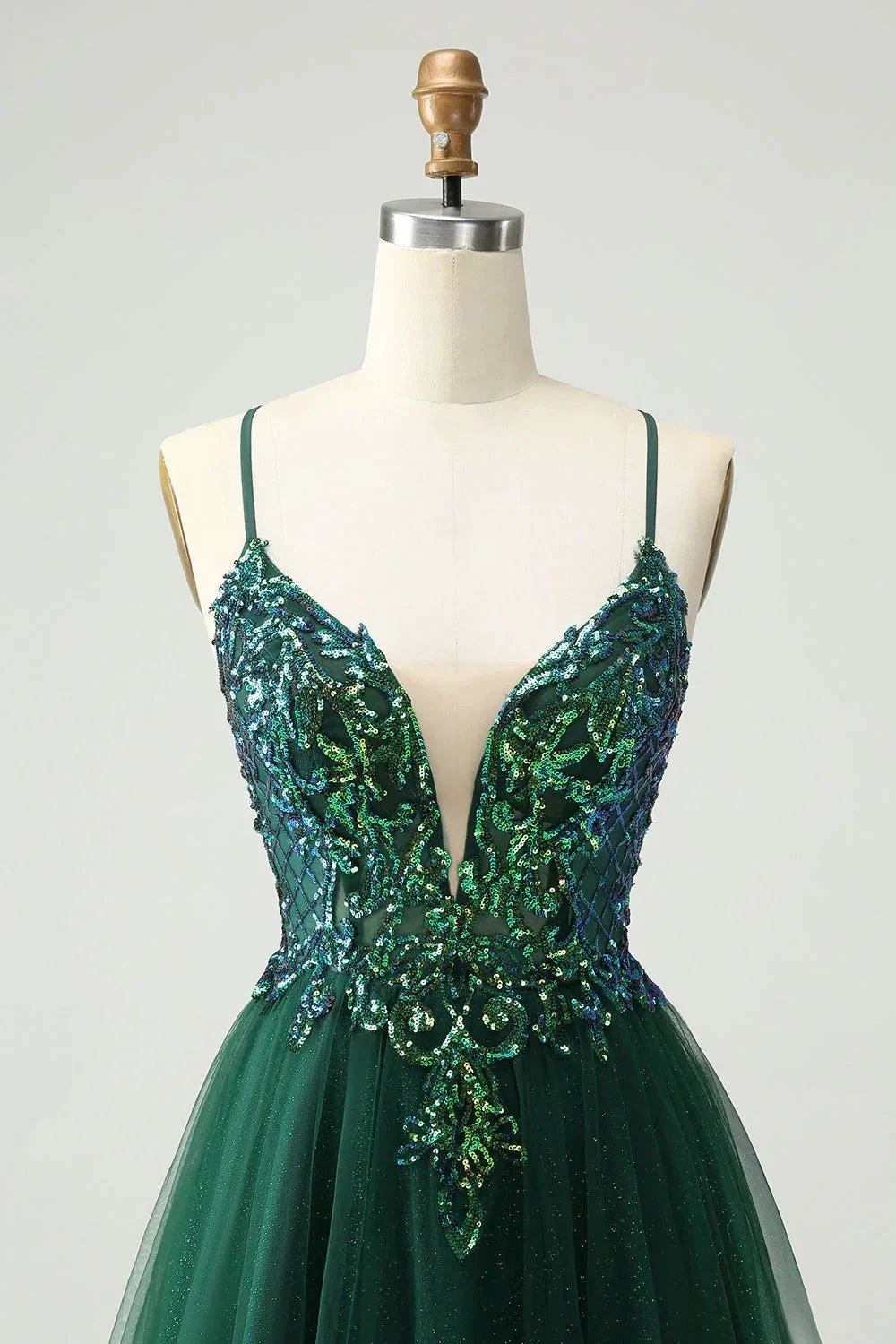 Cute Dark Green A Line V Neck Sequin Short Homecoming Dress with Appliques (ZD11470)
