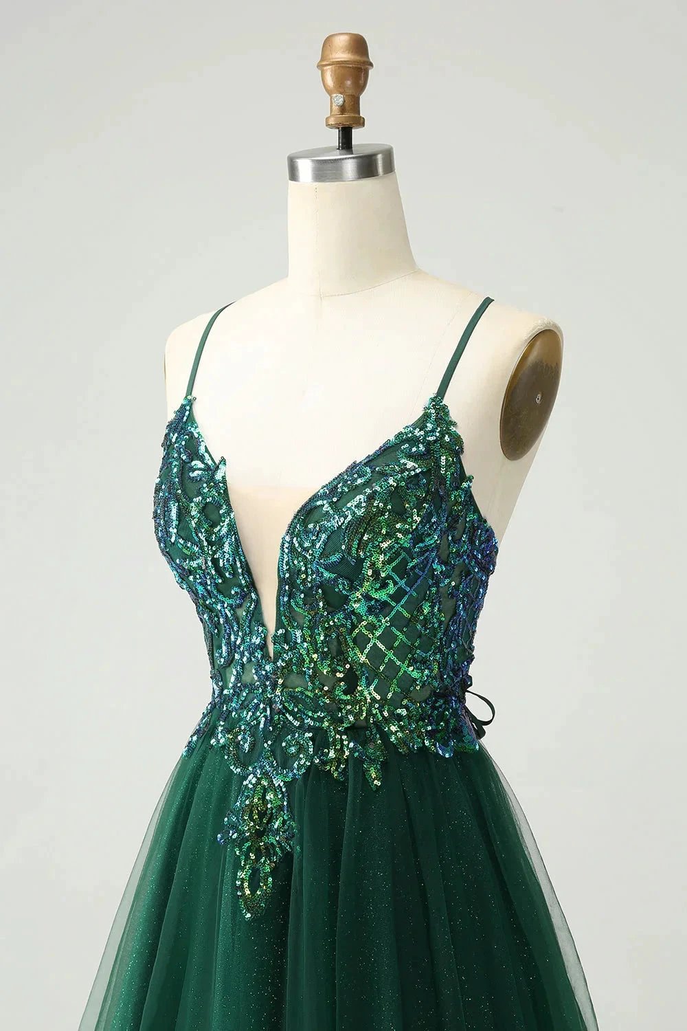 Cute Dark Green A Line V Neck Sequin Short Homecoming Dress with Appliques (ZD11470)