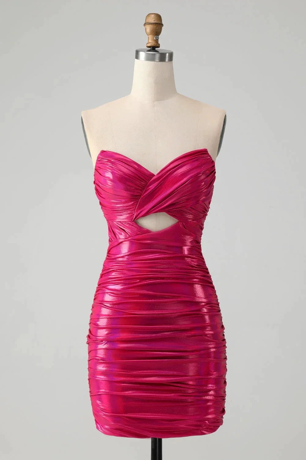Chic Strapless Keyhole Pleated Fuchsia Tight Homecoming Dress (ZD11502) - VelvetHem