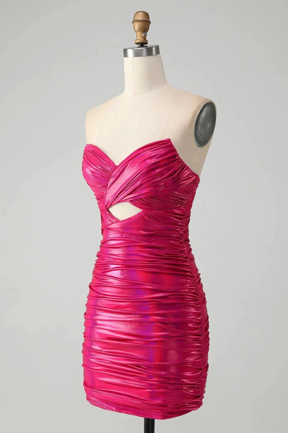 Chic Strapless Keyhole Pleated Fuchsia Tight Homecoming Dress (ZD11502)