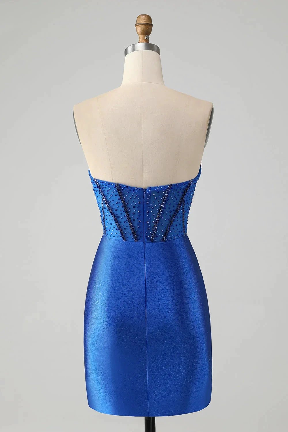 Classy Sparkly Royal Blue Tight Strapless Short Homecoming Dress with Beading (ZD11494)