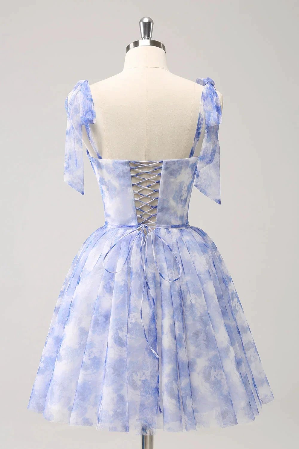 Cute Blue A Line Spaghetti Straps Pleated Short Homecoming Dress With Lace Up Back (ZD11479)