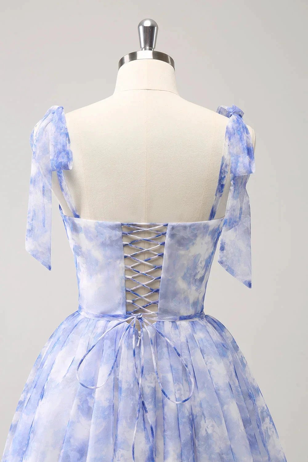 Cute Blue A Line Spaghetti Straps Pleated Short Homecoming Dress With Lace Up Back (ZD11479)