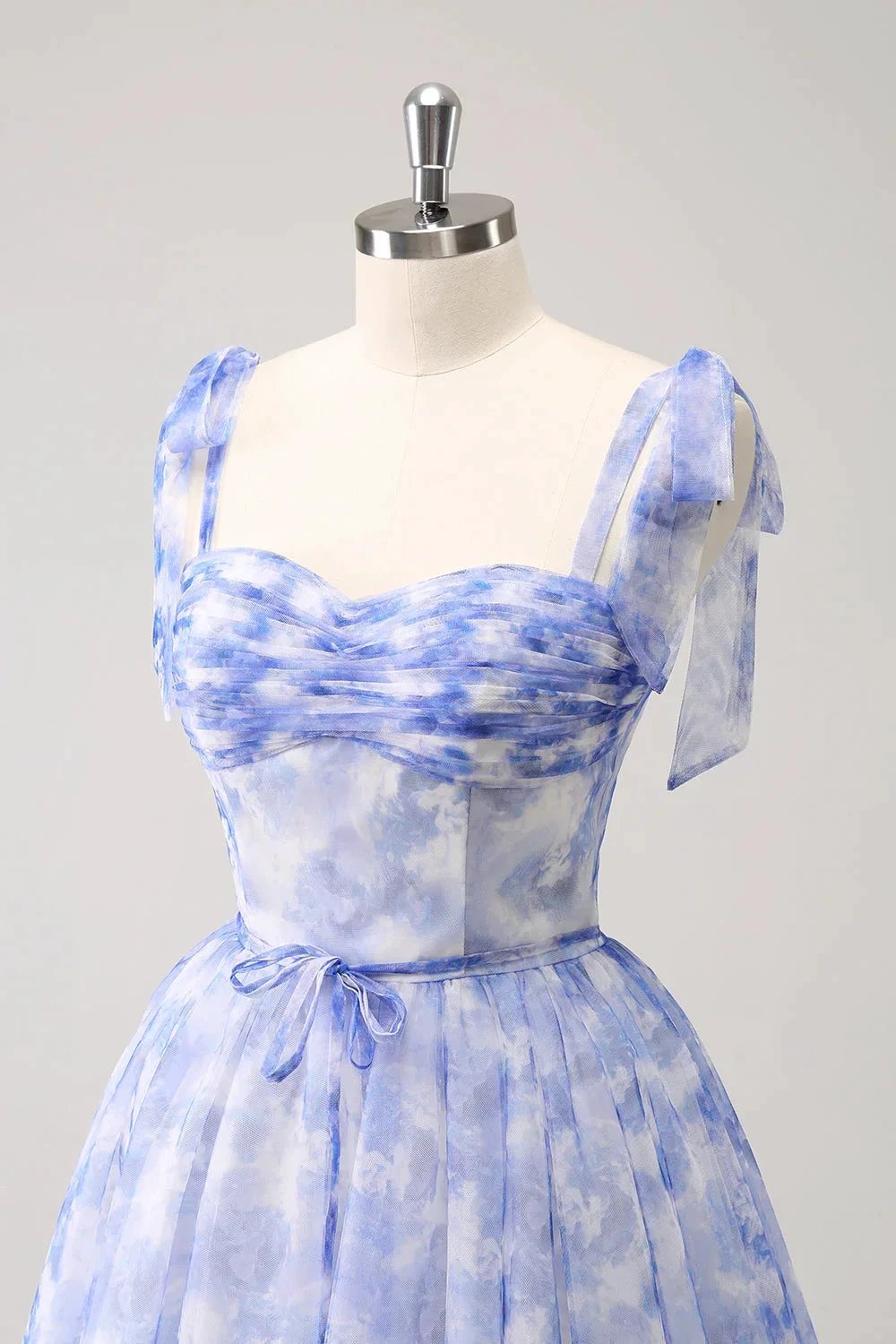 Cute Blue A Line Spaghetti Straps Pleated Short Homecoming Dress With Lace Up Back (ZD11479)
