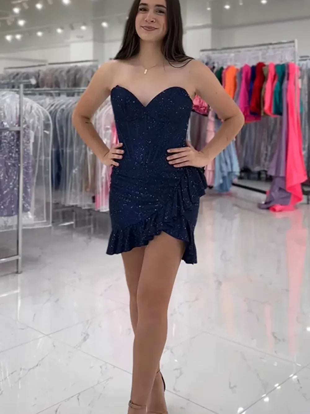 Sparkly Sheath Sweetheart Hot Pink Short Homecoming Dress with Beading
