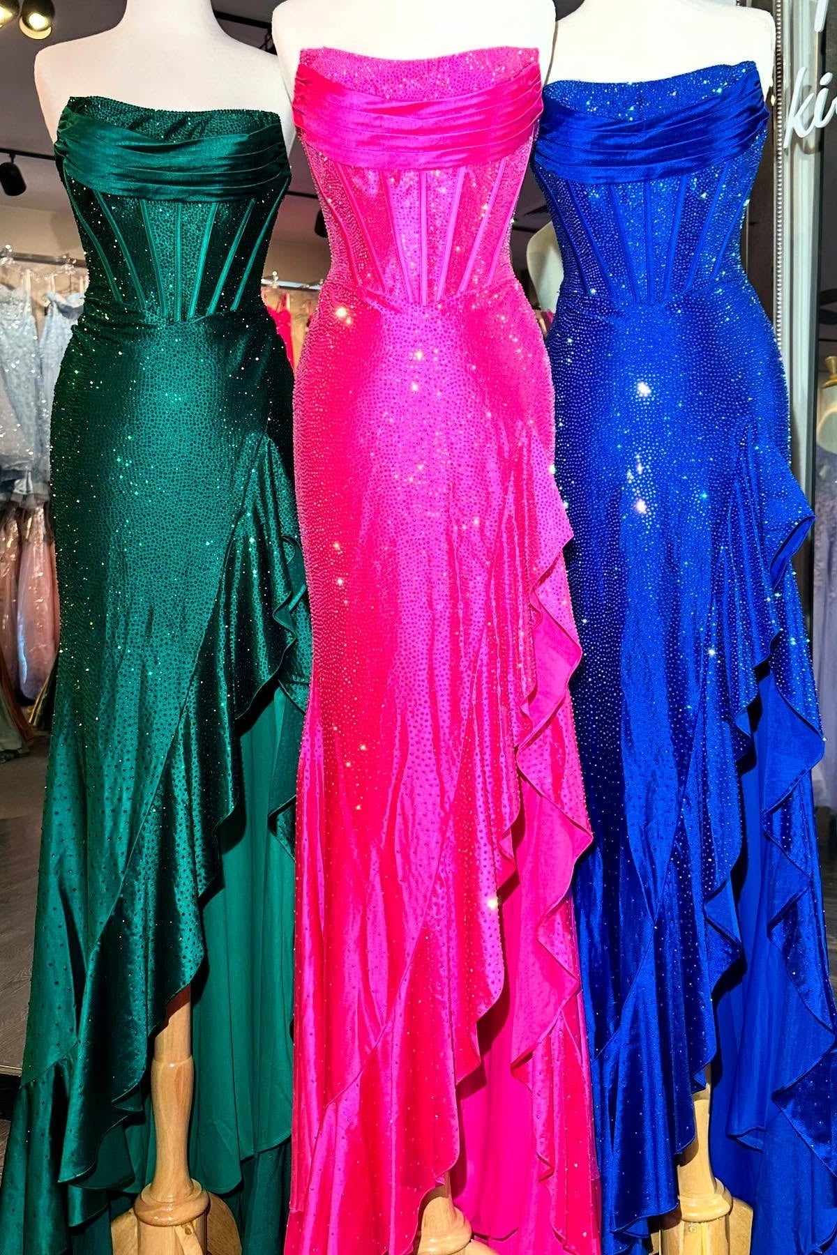 Light Blue Mermaid Strapless Lace Up Long Beaded Prom Dress with Leg Slit - View 12 | VelvetHem