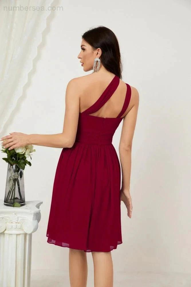 ZapDress Women Chiffon Short One Shoulder Bridesmaid Dress Formal Dresses for Party Homecoming  2804 (ZD16948)