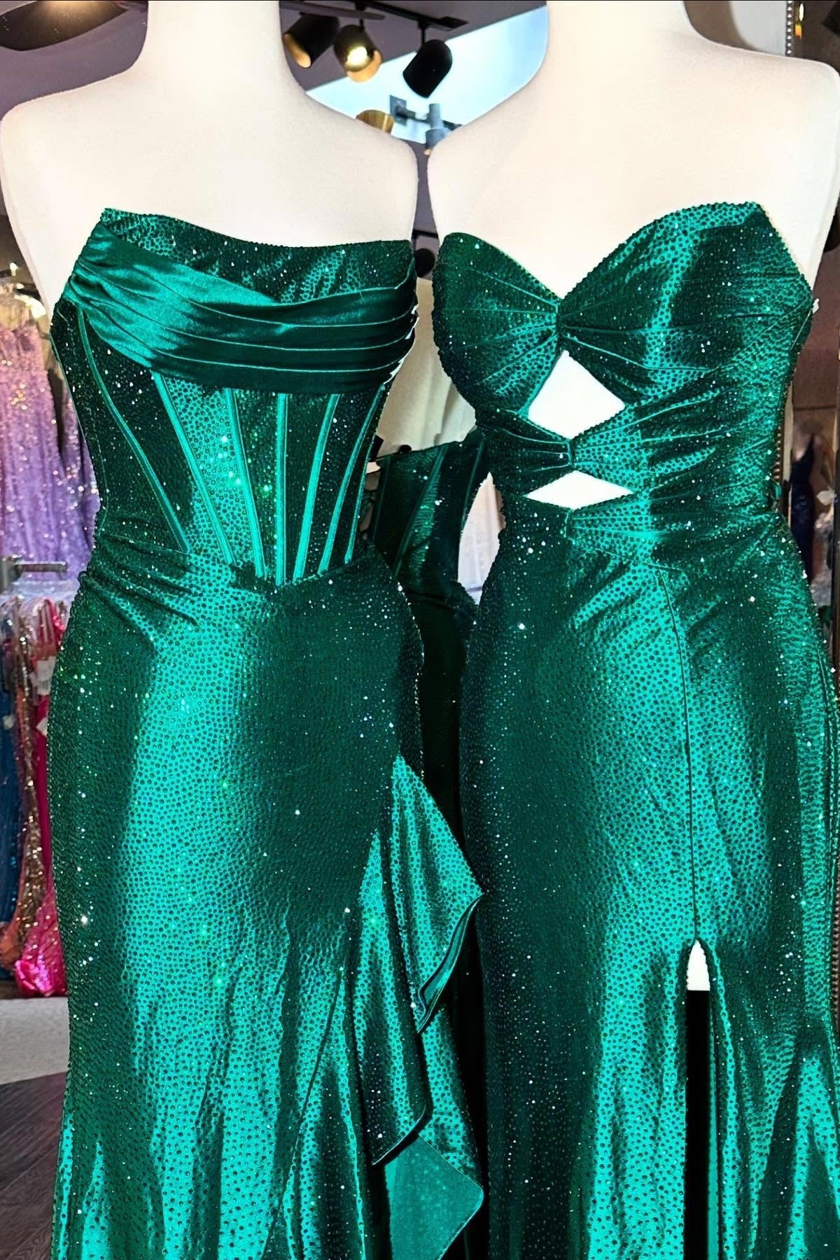 Sparkly Hot Pink Mermaid Strapless Long Beaded Prom Dress with Slit - View 11 | VelvetHem
