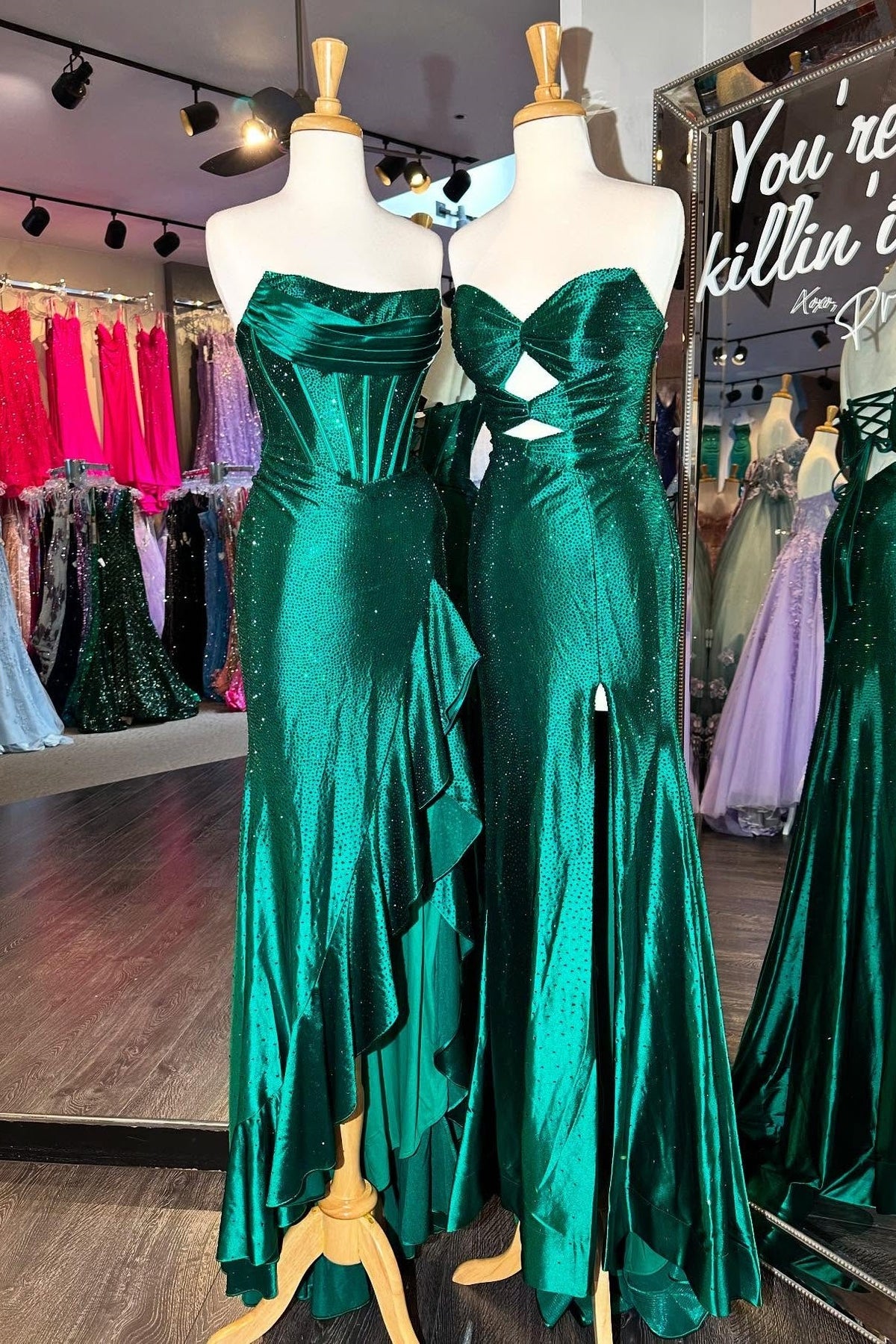 Sparkly Hot Pink Mermaid Strapless Long Beaded Prom Dress with Slit - View 10 | VelvetHem