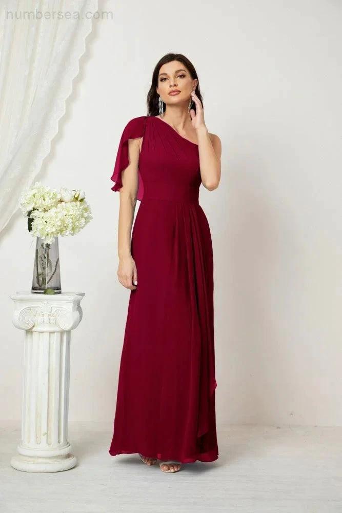 ZapDress  Chiffon Ruffled One Shoulder Long Bridesmaid Dresses A-line Formal Evening Gown Side Split 2809 (ZD17049)