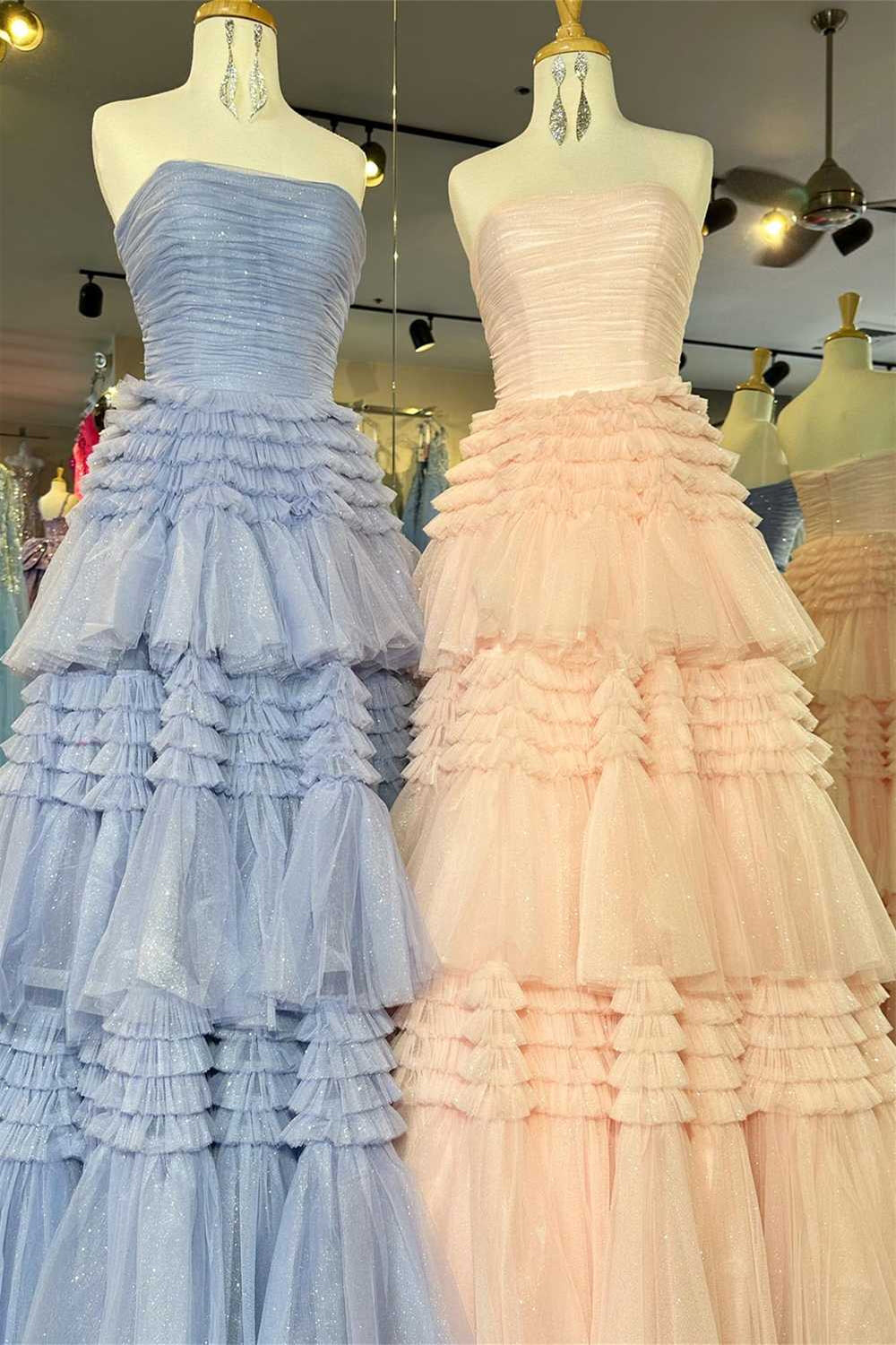 Trendy A Line Strapless Apricot Long Prom Dress with Ruffles - View 5 | VelvetHem