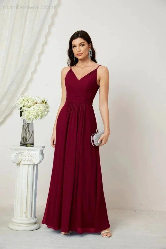 ZapDress Chiffon V-Neck Bridesmaid Dress Spaghetti Strap Long Formal Party Prom Gowns with Slit 28010 (ZD17028)