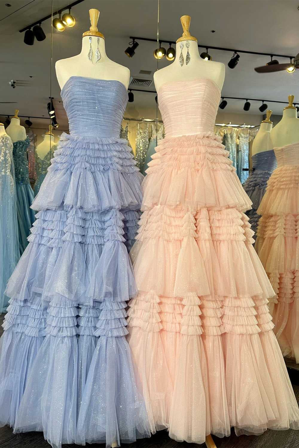 Trendy A Line Strapless Apricot Long Prom Dress with Ruffles - View 6 | VelvetHem