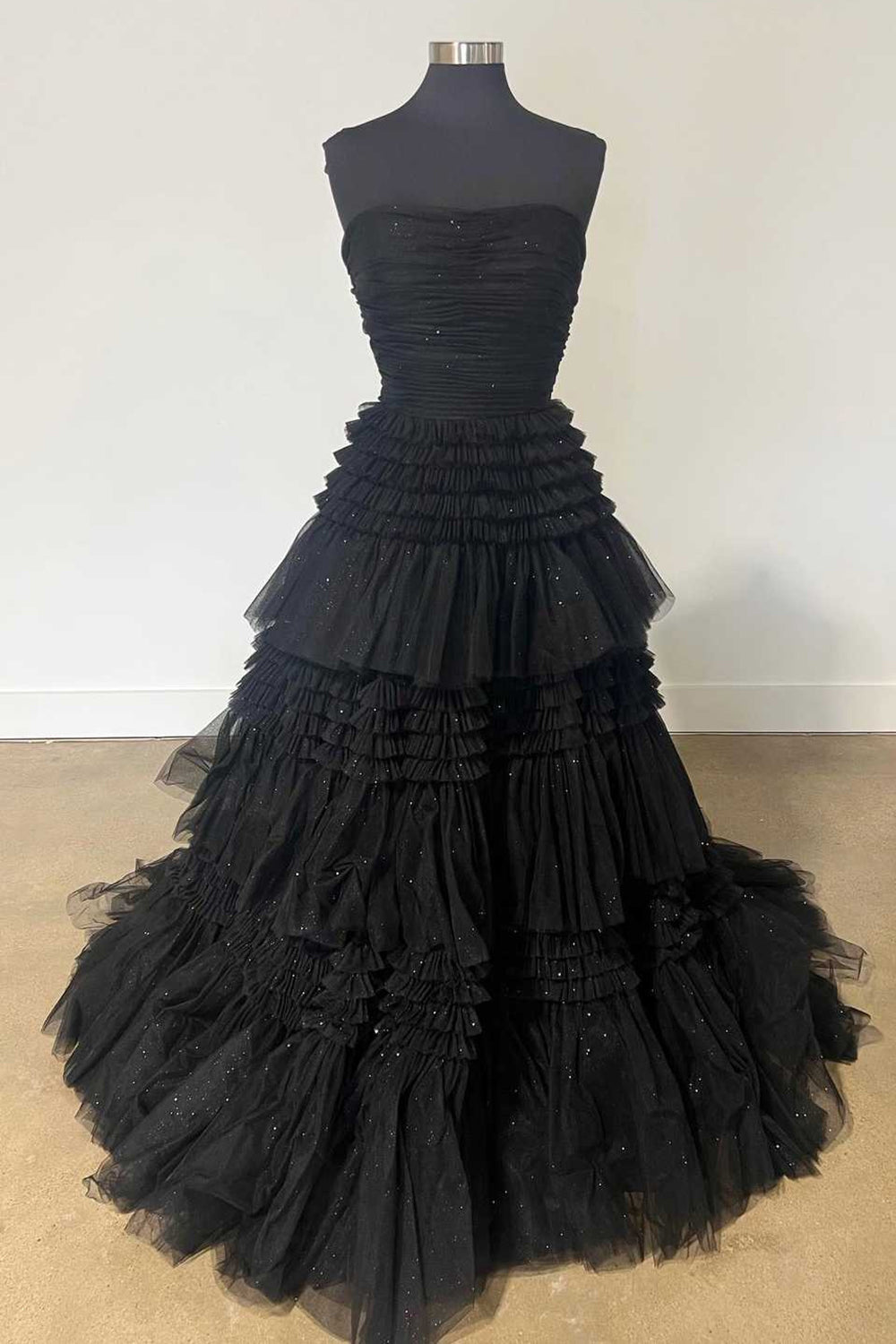 Trendy A Line Strapless Apricot Long Prom Dress with Ruffles - View 9 | VelvetHem