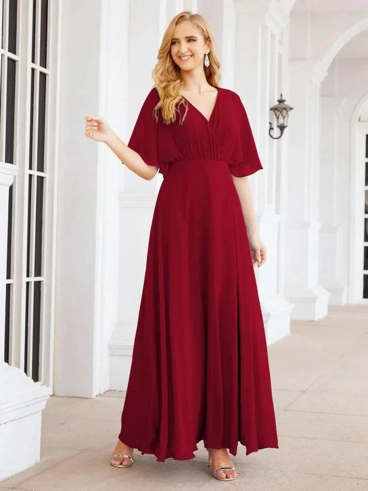 Numbersea V-Neck Bridesmaid Dress Chiffon Long Open Back Formal Dresses for Women Party Evening 28067 by numbersea