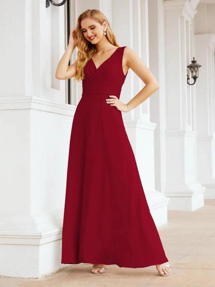 Formal Prom Gown Elegant V-Neck Sleeveless Bridesmaid Dresses for Wedding Party 28037 by numbersea