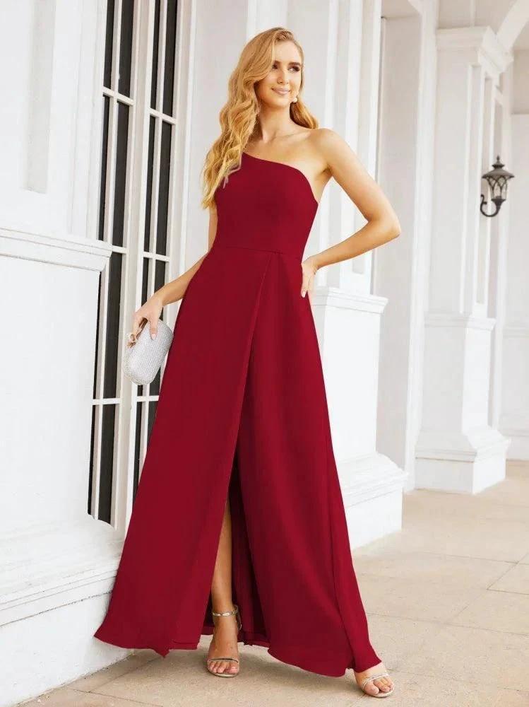 Numbersea Women's One Shoulder Formal Prom Gowns for Mother of The Bride Side Slit Bridesmaid Dresses 28052 by numbersea