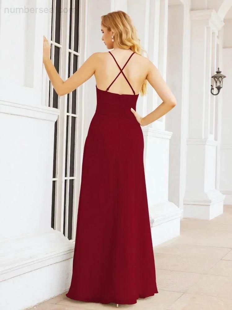 ZapDress Halter Bridesmaid Dresses with Pockets Sleeveless Formal Evening Party Prom Gowns  28055 (ZD17039)