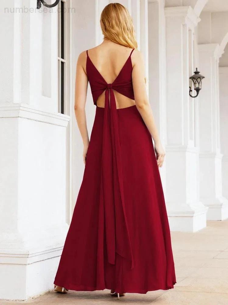 ZapDress Spaghetti Strap Bridesmaid Dresses V Neck Butterfly Back Fromal Evening Party Prom Gown 28036 (ZD17001)