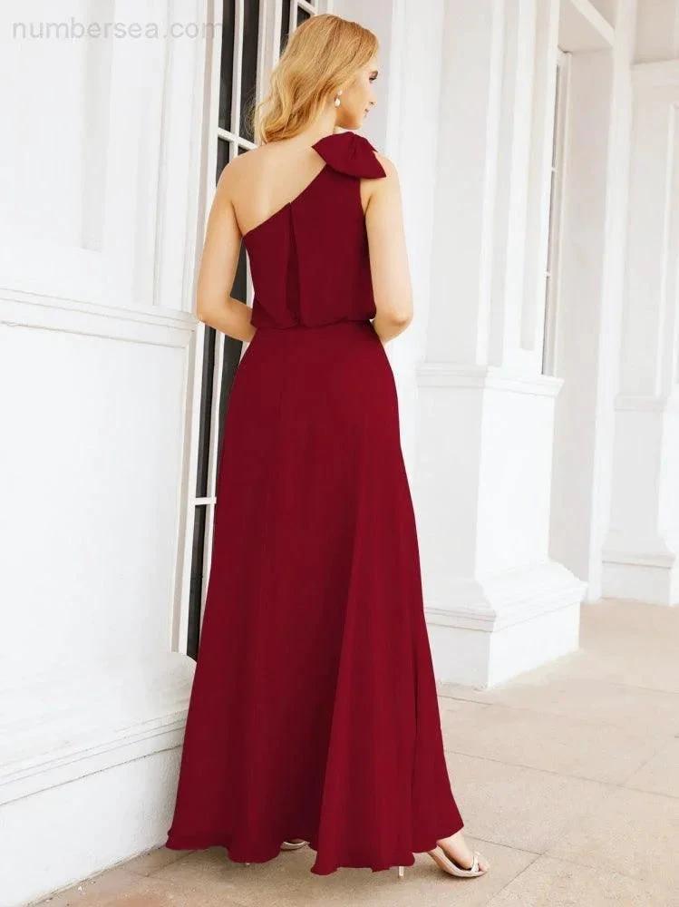 ZapDress Chiffon Ruffled One Shoulder Sleeveless Long Bride Dresses A-line Formal Evening Gown Side Split 28057 (ZD17041)