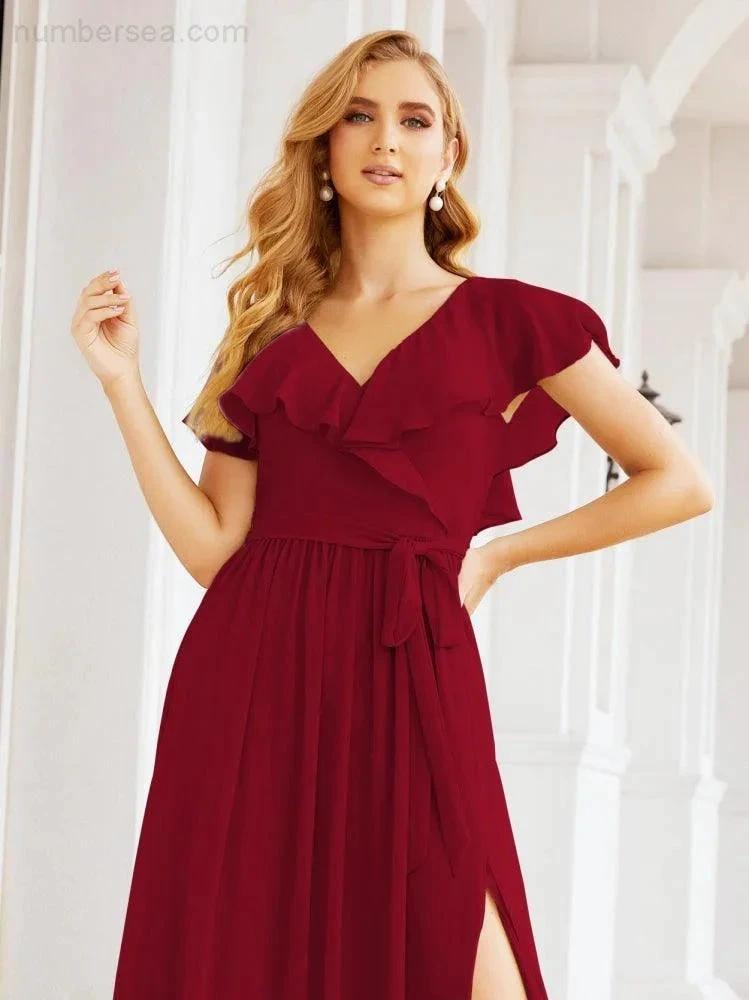 Bridesmaid Dresses with Flutter Sleeves Formal Evening Party Prom Gowns 28044 (ZD17033)