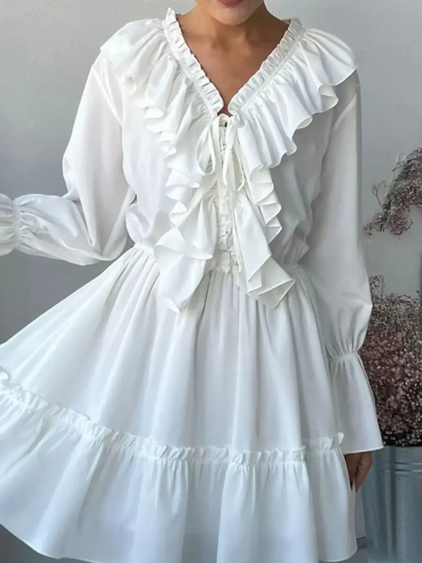 Martina Aesthetic Long Sleeved Mini Dress with Ruffle Designer Edit