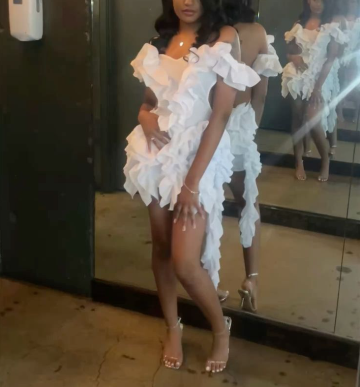 Elegant White Sheath Off Shoulder Short Prom Homecoming Dresses fg6973 - View 2 | VelvetHem
