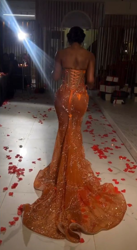 Gorgeous Orange Beaded Applique Mermaid Evening Dress Long Prom Dress fg6981 - View 5 | VelvetHem