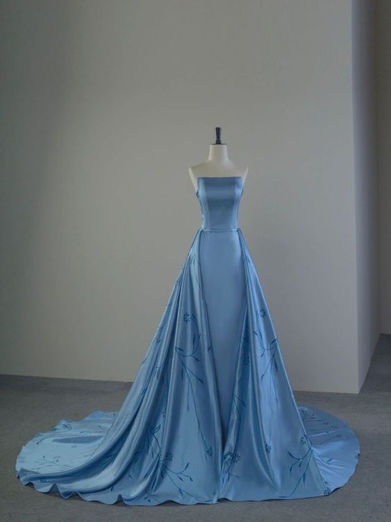 Charming Blue Strapless Prom Dress Blue Evening Dress Y6683 - VelvetHem