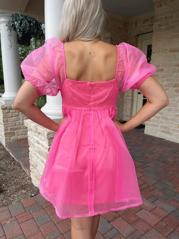 Organza Pink Baby Doll Dress,Pink Birthday Dress Pink Homecoming Dress (ZD12246)