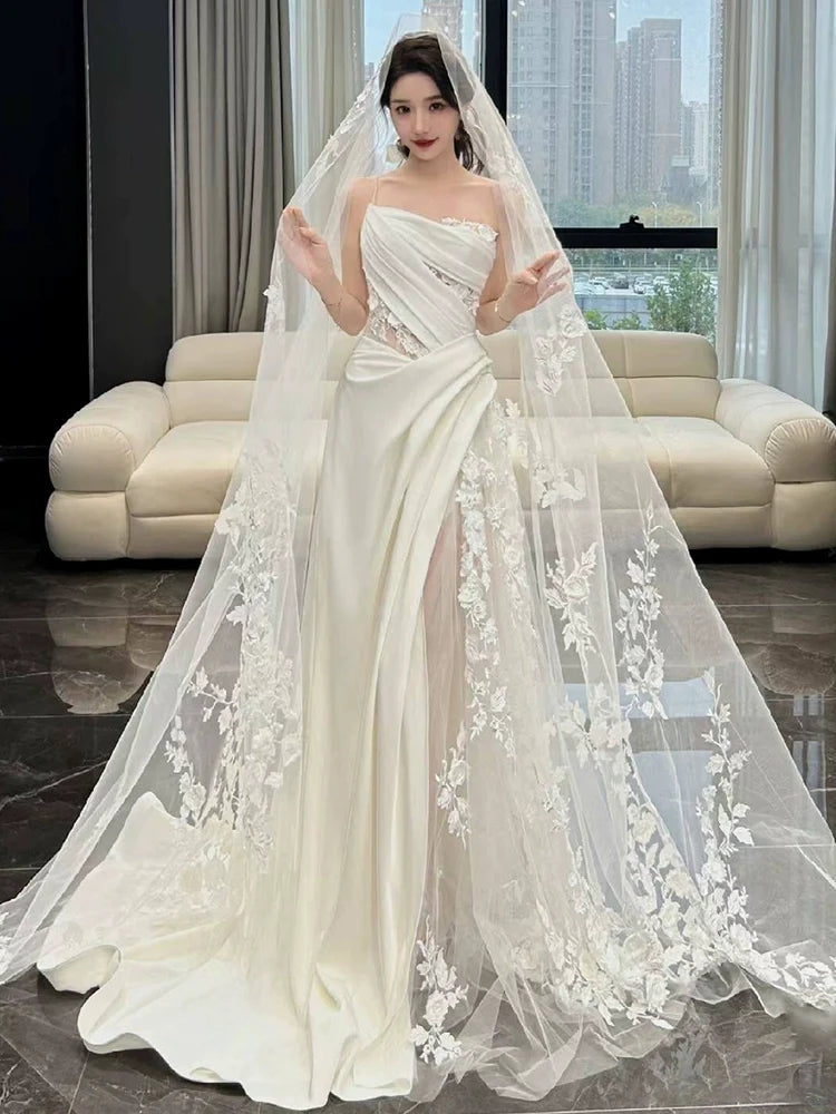 White Tulle Lace Long Wedding Dress Princess Bridal Gown fg7388 - View 4 | VelvetHem