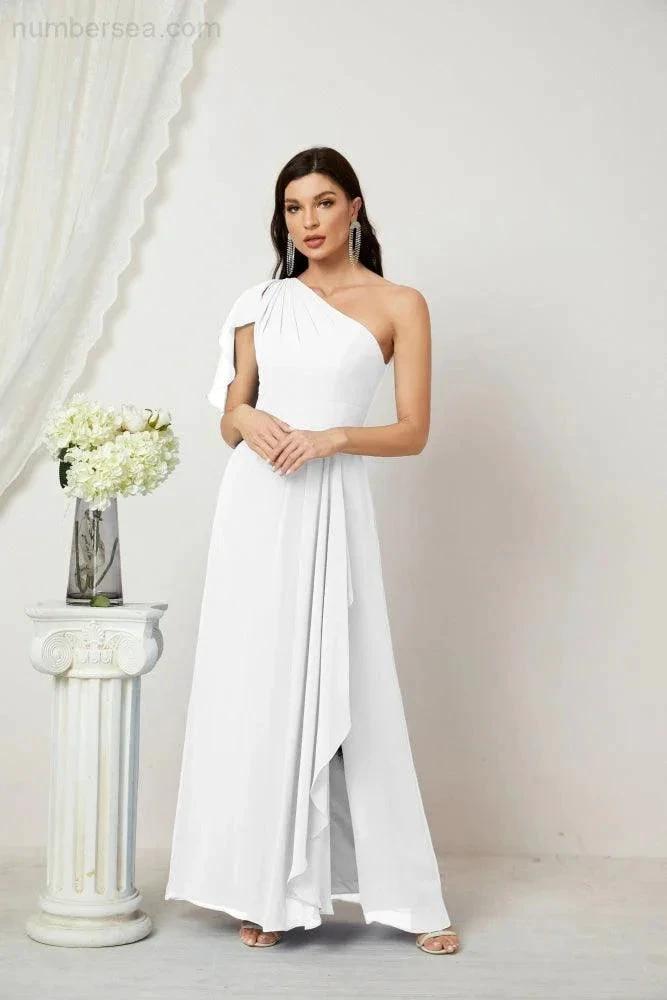ZapDress  Chiffon Ruffled One Shoulder Long Bridesmaid Dresses A-line Formal Evening Gown Side Split 2809 (ZD17049)
