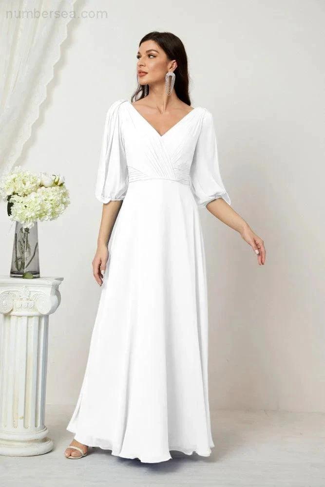 ZapDress  Formal Prom Gown Women V-Neck Chiffon Bridesmaid Dresses Long Bishop Sleeve Party Dress 2807 (ZD17027)
