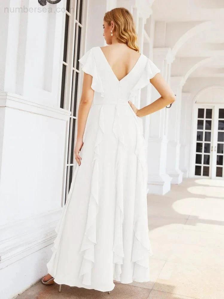 Ruffled Bridesmaid Dresses with Sleeves Long Formal Party Dress 28041 (ZD17030)