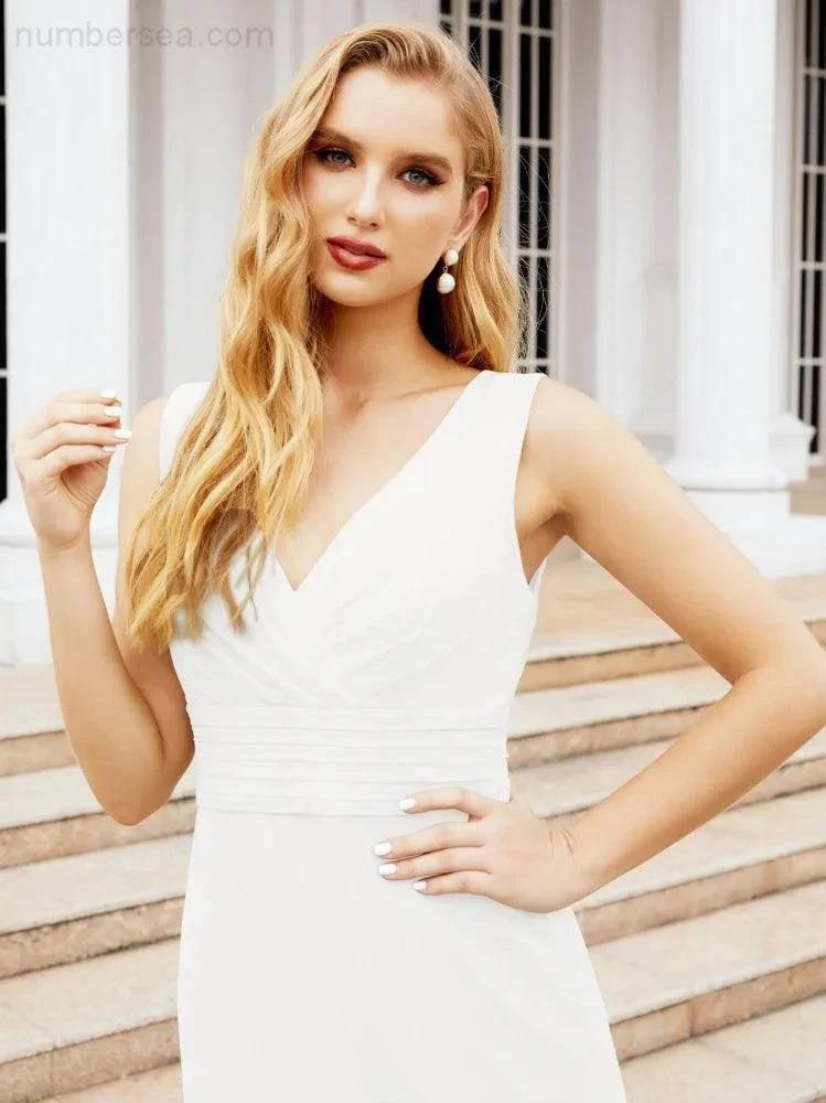 Formal Prom Gown Elegant V-Neck Sleeveless Bridesmaid Dresses for Wedding Party 28037 (ZD17021)