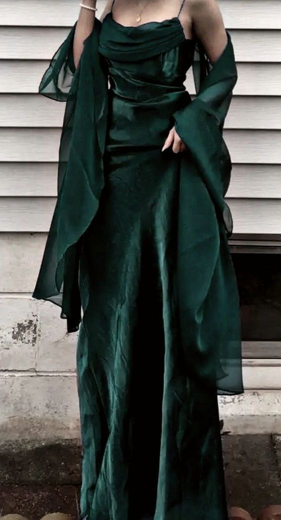 Vintage Green Spaghetti Straps Long A Line Evening Dress Formal Party Prom Dress - VelvetHem