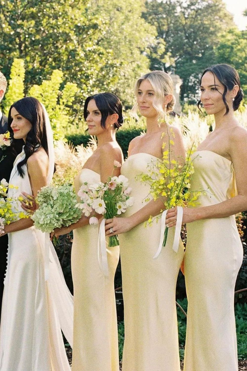 Elegant Sheath Strapless Yellow Long Bridesmaid Dress - VelvetHem