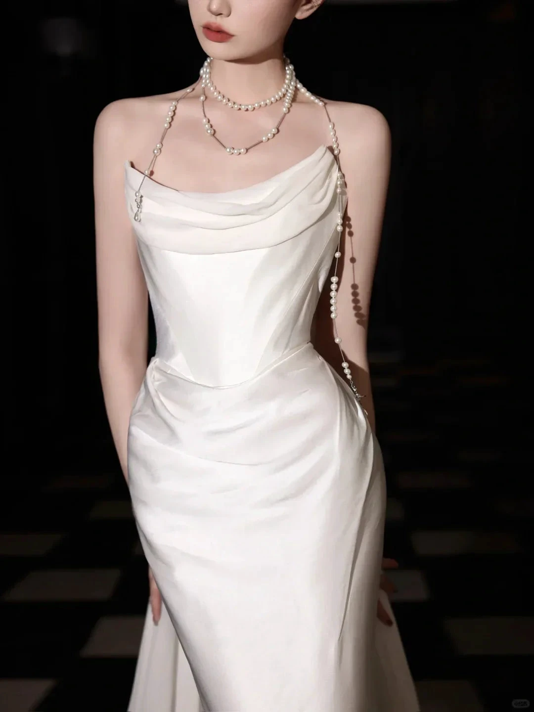 Classy White Satin Chiffon Mermaid Prom Dress,Strapless Long Wedding Dress (ZD13750)