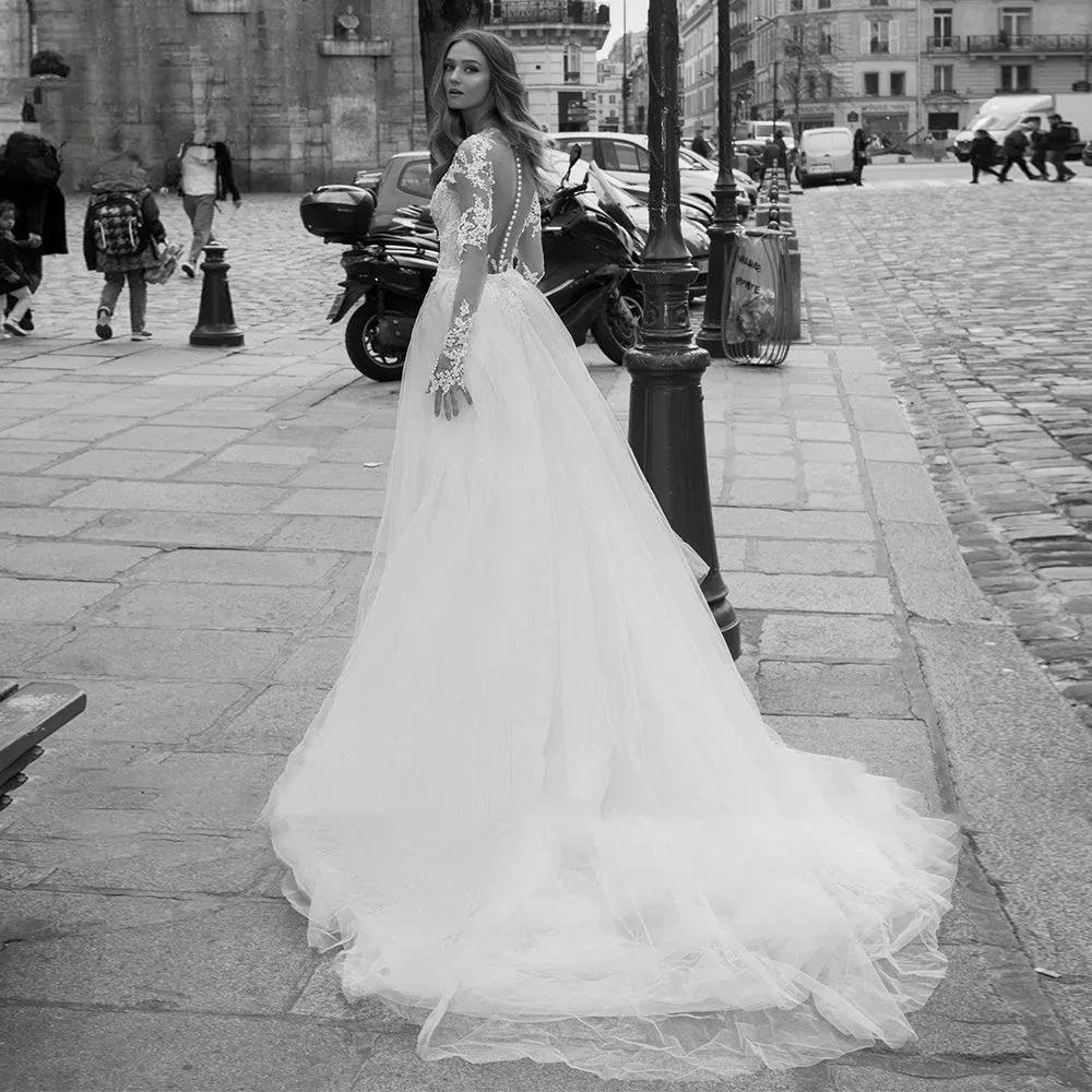 Luxury Wedding Dress 2023 Detachable 2 In 1 Mermaid Embroidered Lace On Net With O-neck Full Sleeve Back Button Vestido De Novia (ZD13499)