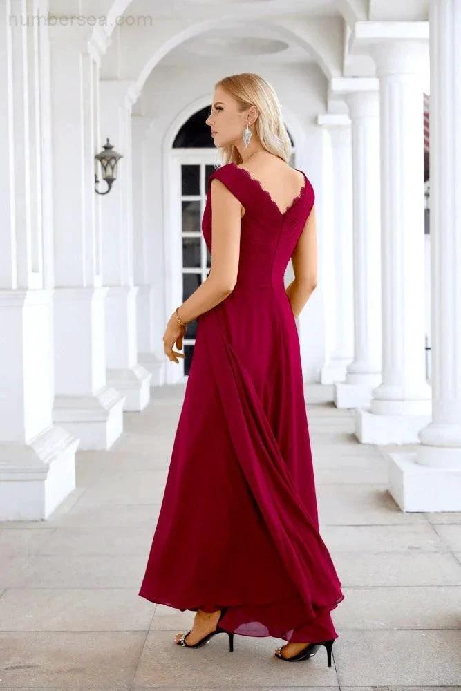 Ladies Chiffon V Neck Sleeveless Floor Length Bridesmaid Evening Dress Wedding Party Evening Dress 28126 (ZD16989)