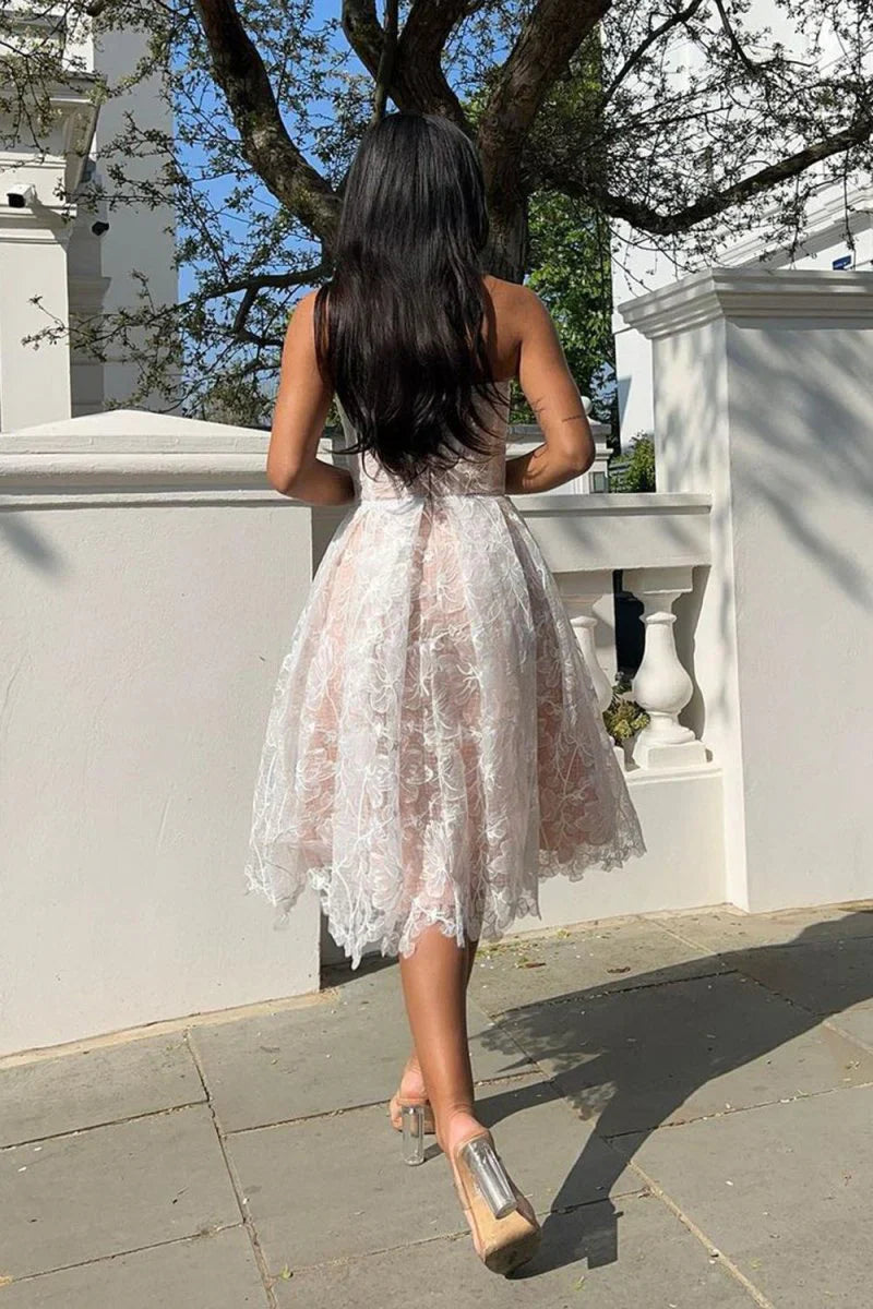 Charming A Line Sweetheart Lilac Tulle Tea Length Party Dress with Appliques